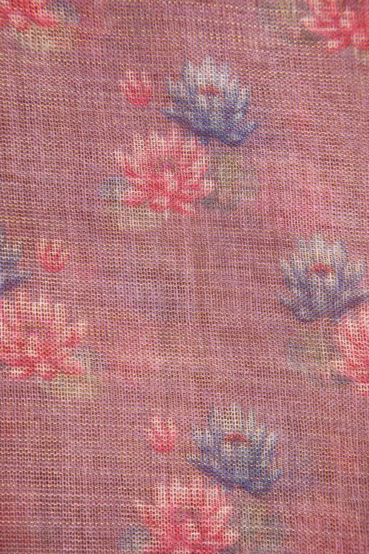 Cream White Linen Saree with Without Zari Zari Floral Patterns view 3