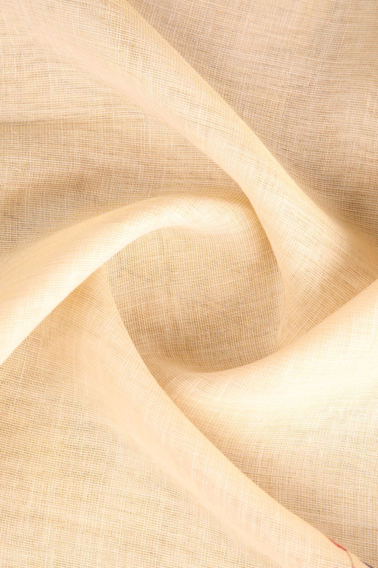 Cream White Linen Saree with Without Zari Zari Floral Patterns view 4