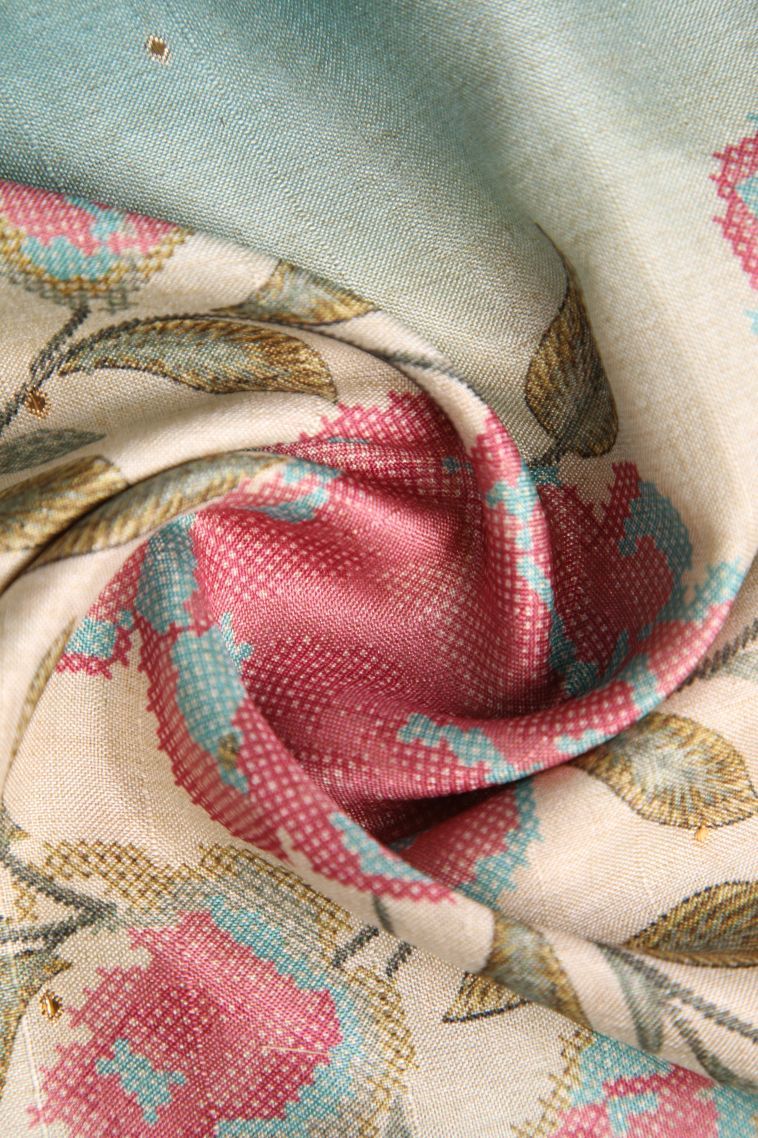 Sky Blue Tussar Saree with Without Zari Zari Mirror Jamiki Puttas view 4