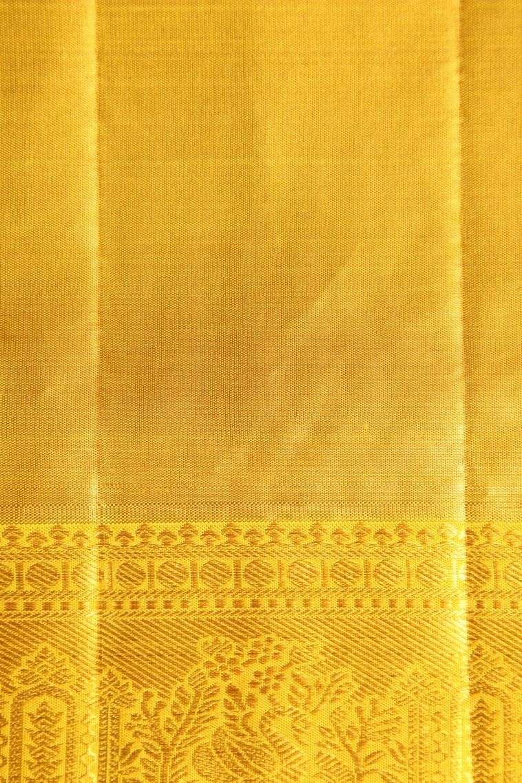 Gold Kanchipuram Silk Sarees with Gold Zari Birds And Floral Pattern view 3