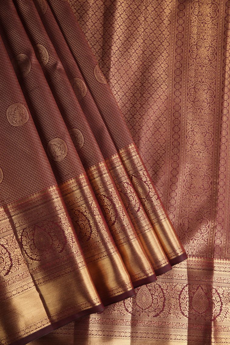 Berry Red Apoorva Silk Sarees with Gold Zari Floral Puttas view 1