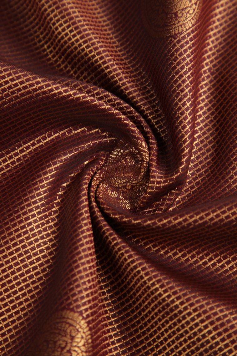 Berry Red Apoorva Silk Sarees with Gold Zari Floral Puttas view 4