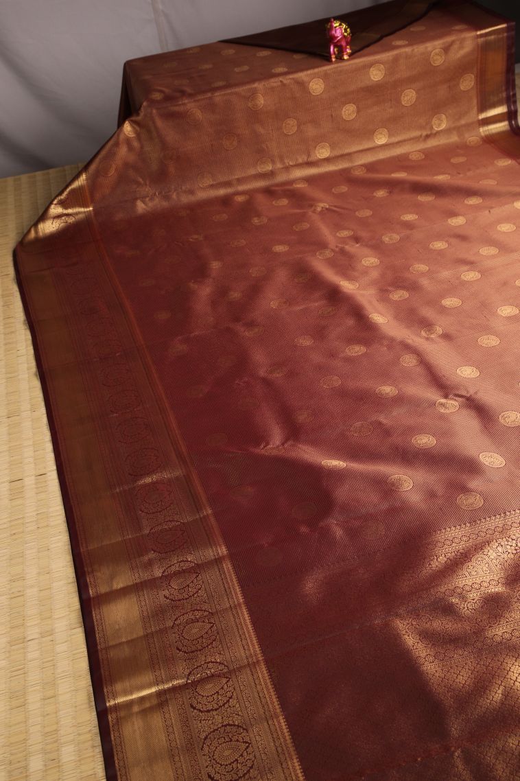 Berry Red Apoorva Silk Sarees with Gold Zari Floral Puttas view 2