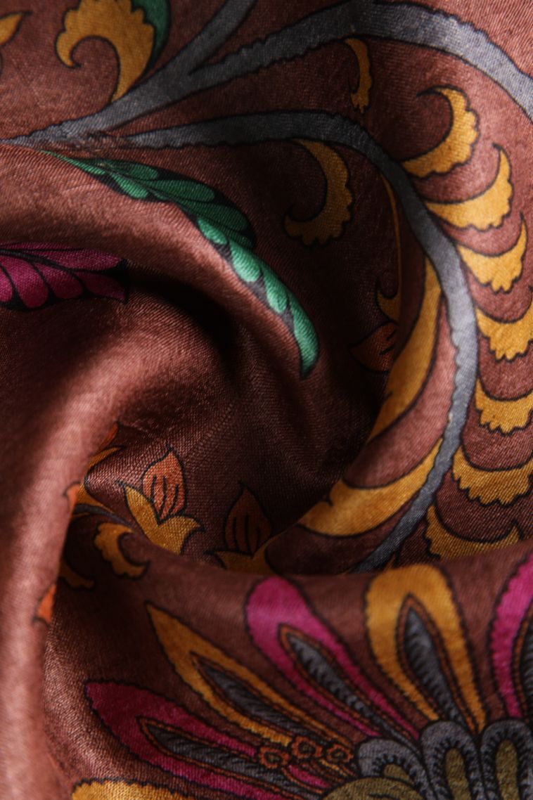 Cinnamon Brown Tussar Saree with Gold Zari Floral Patterns view 4