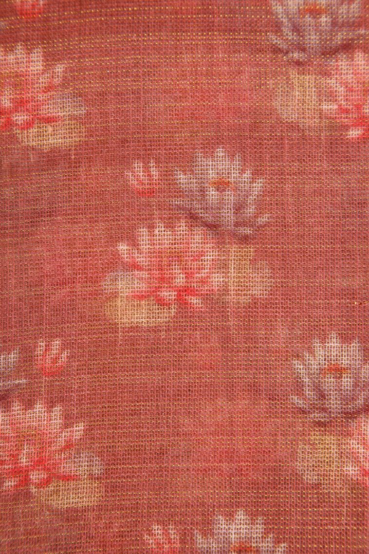 Coconut White Linen Saree with Without Zari Zari Floral Patterns view 3