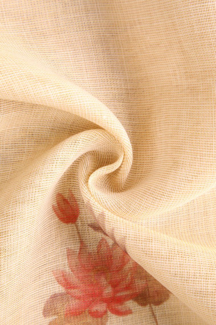 Coconut White Linen Saree with Without Zari Zari Floral Patterns view 4