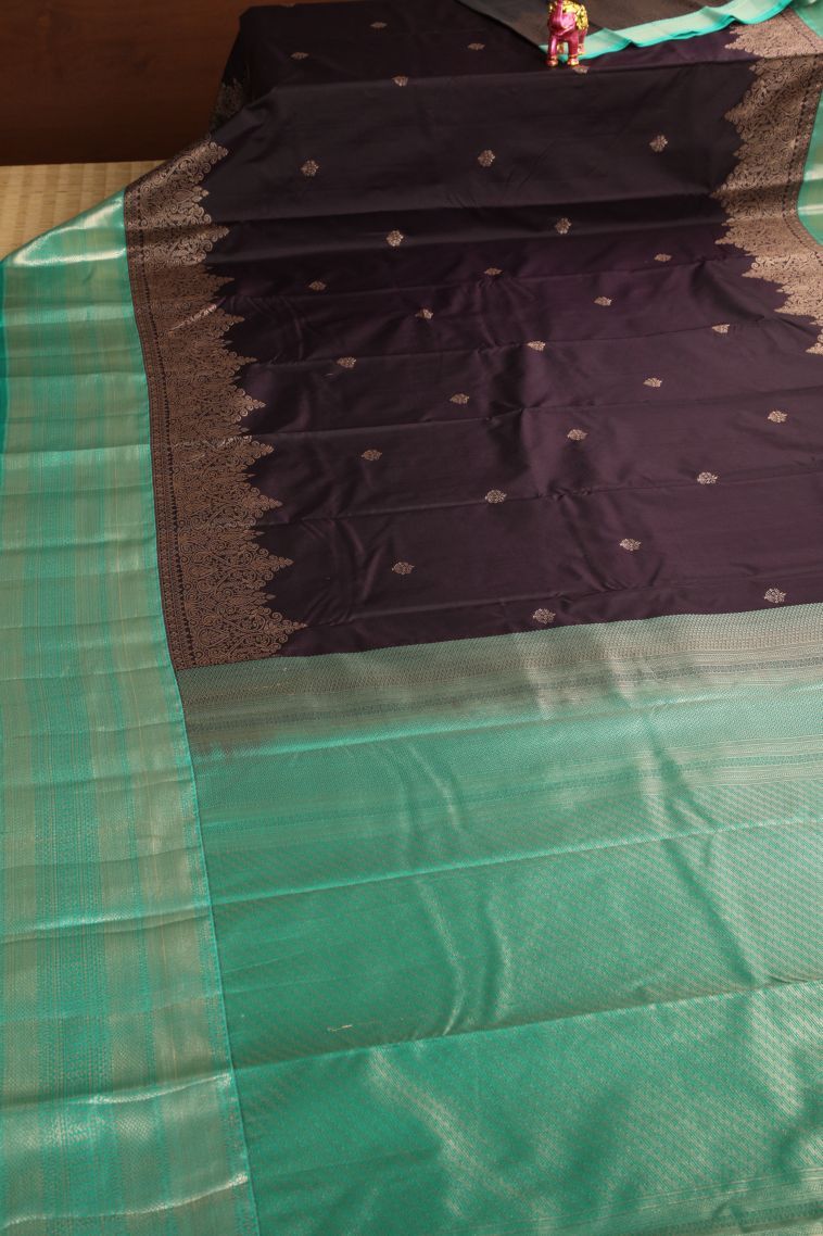 Carob Brown Apoorva Silk Sarees with Gold Zari Floral Puttas view 2