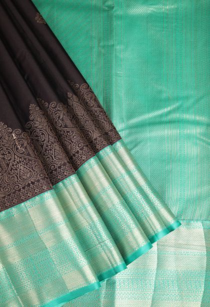 Carob Brown Apoorva Silk Sarees with Gold Zari Floral Puttas