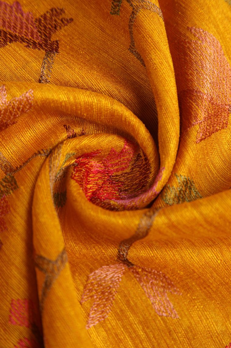 Honey Orange Jute Sarees with Without Zari Zari Floral Puttas view 4