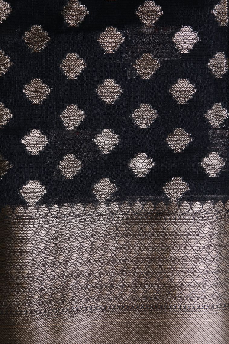 Abbey Black Banaras Sarees with Gold Zari Birds Mottif view 3