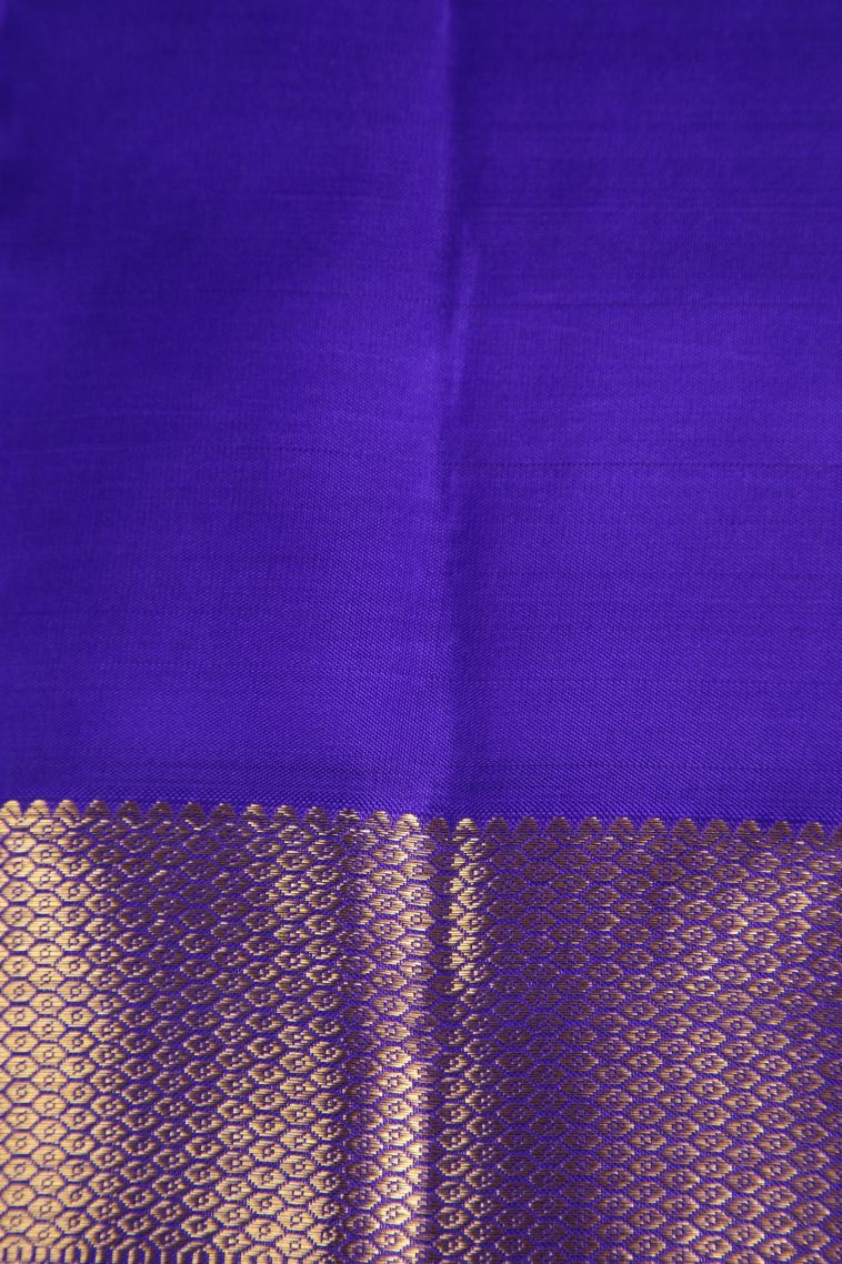 Cobalt Blue Kanchipuram Silk Sarees with Gold Zari Floral Patterns view 3
