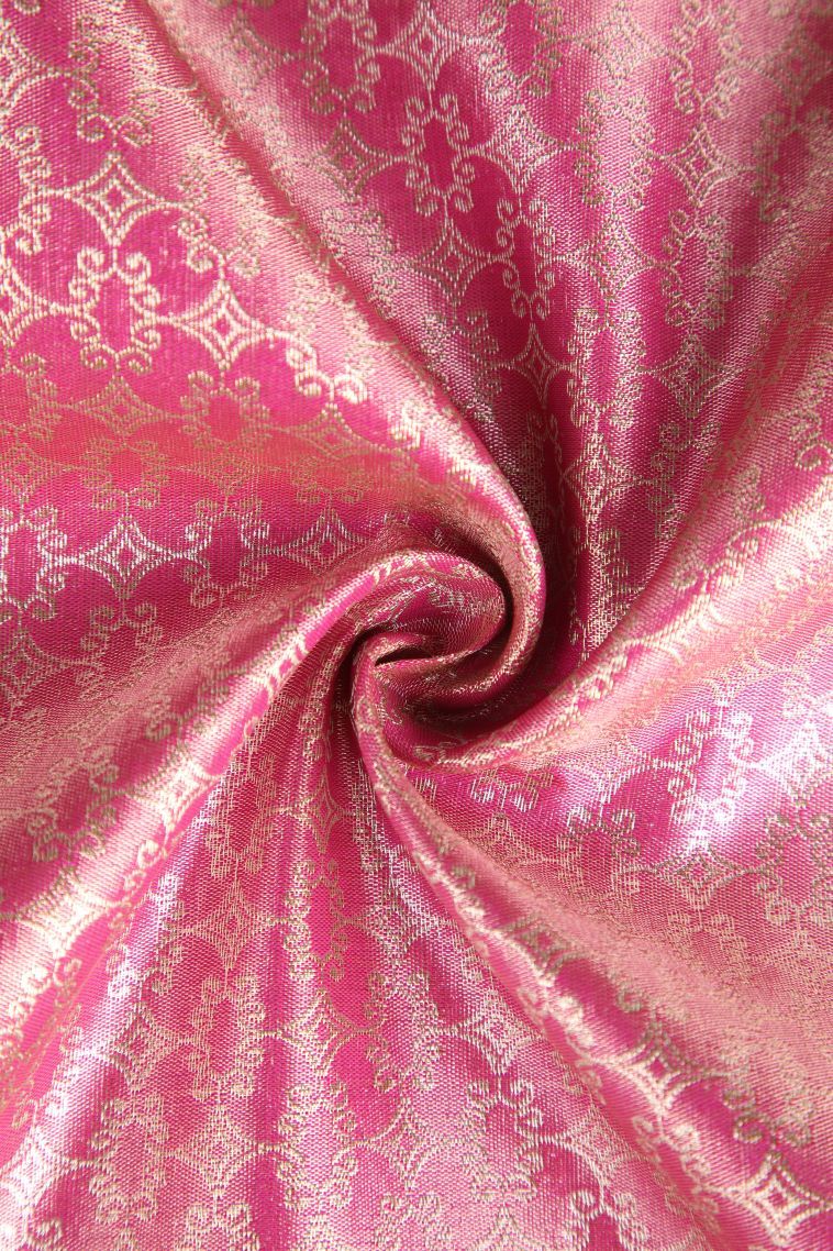 Bubblegum Pink Tissue Silk Sarees with Gold Zari Floral Patterns view 4