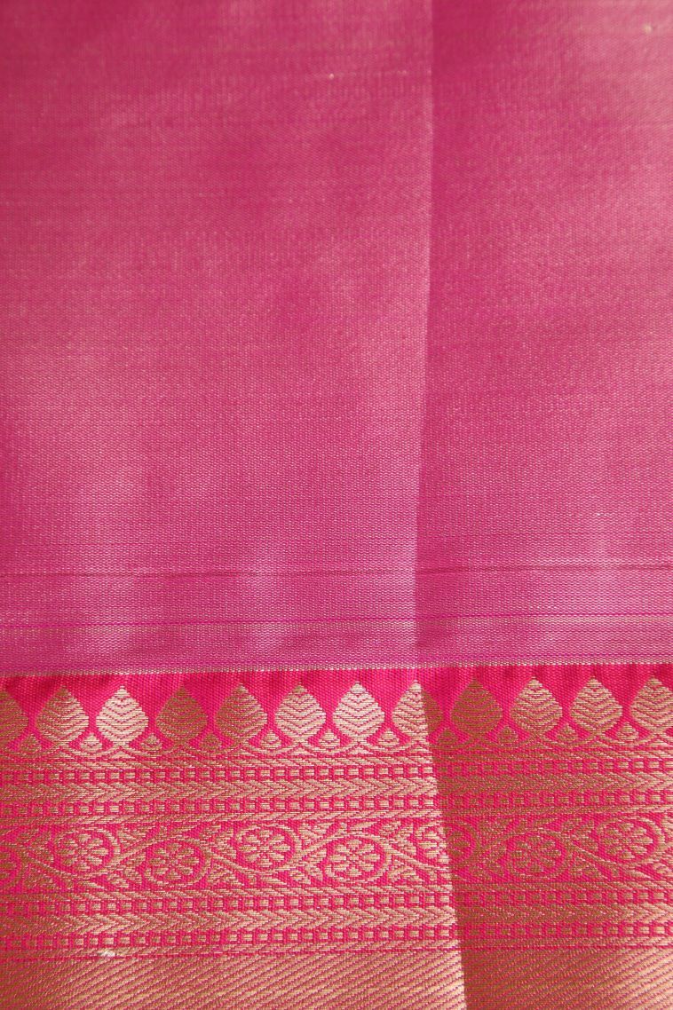 Bubblegum Pink Tissue Silk Sarees with Gold Zari Floral Patterns view 3