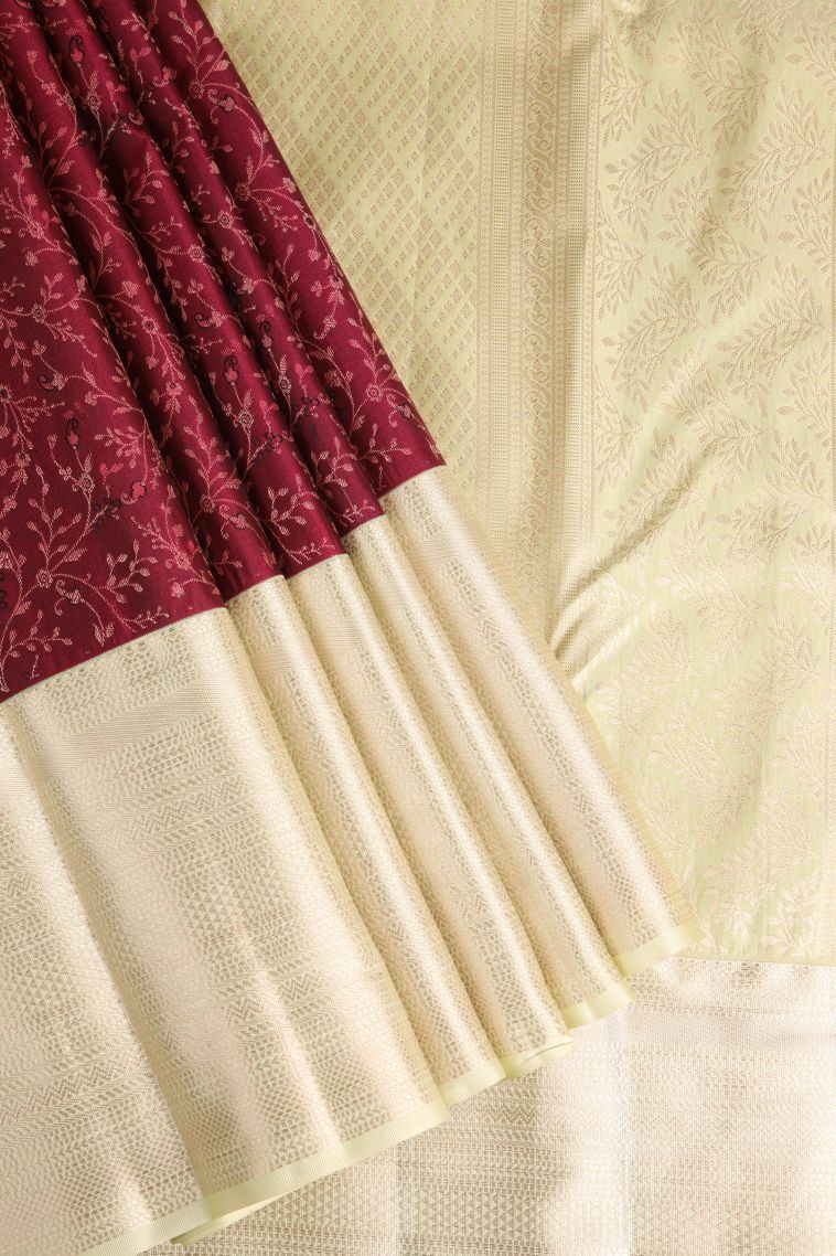 Bosenberry Purple Apoorva Silk Sarees with Gold Zari Floral Patterns view 1