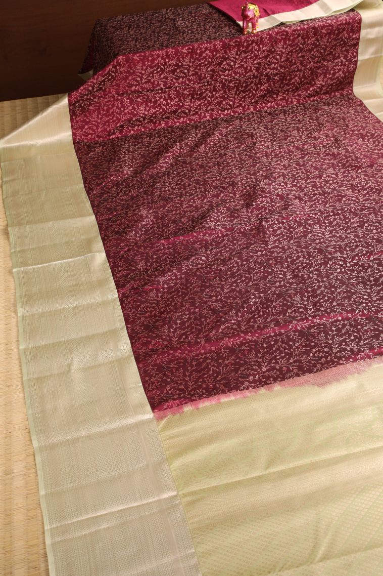 Bosenberry Purple Apoorva Silk Sarees with Gold Zari Floral Patterns view 2