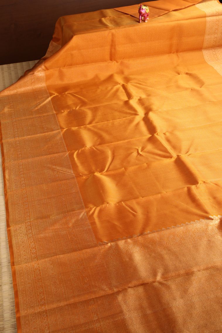 Candy Orange Kanchipuram Silk Sarees with Gold Zari Vaira Oosi view 2