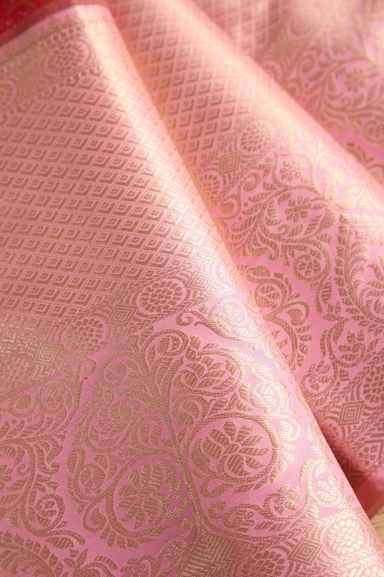 Rose  Red Apoorva Silk Sarees with Gold Zari Thilagam Puttas view 4