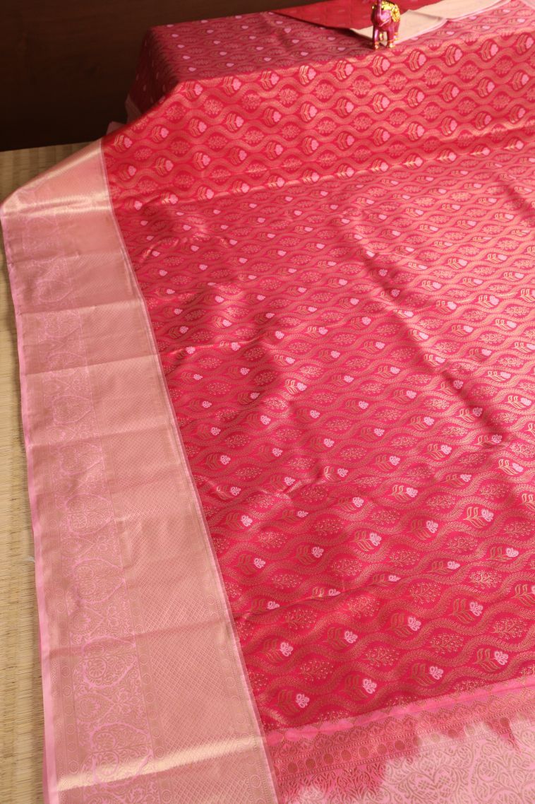 Rose  Red Apoorva Silk Sarees with Gold Zari Thilagam Puttas view 2