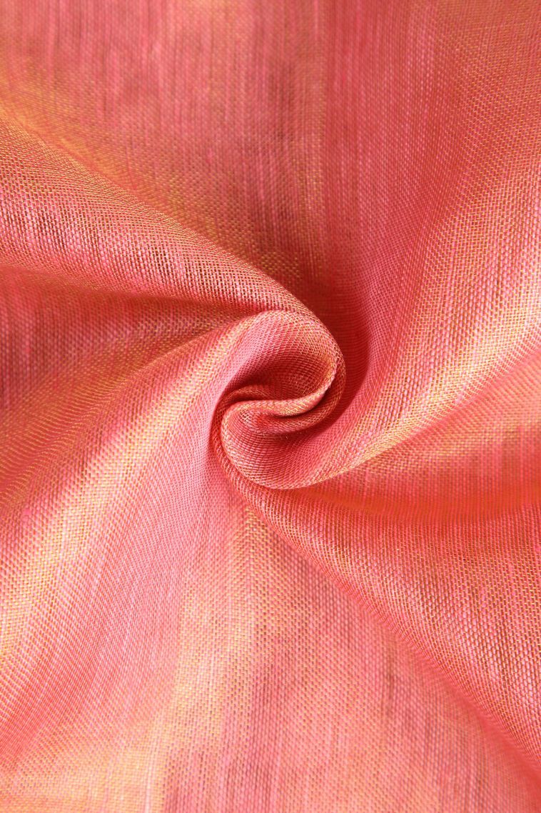 Coral Pink Tissue Silk Sarees with Gold Zari Beeds Work view 4