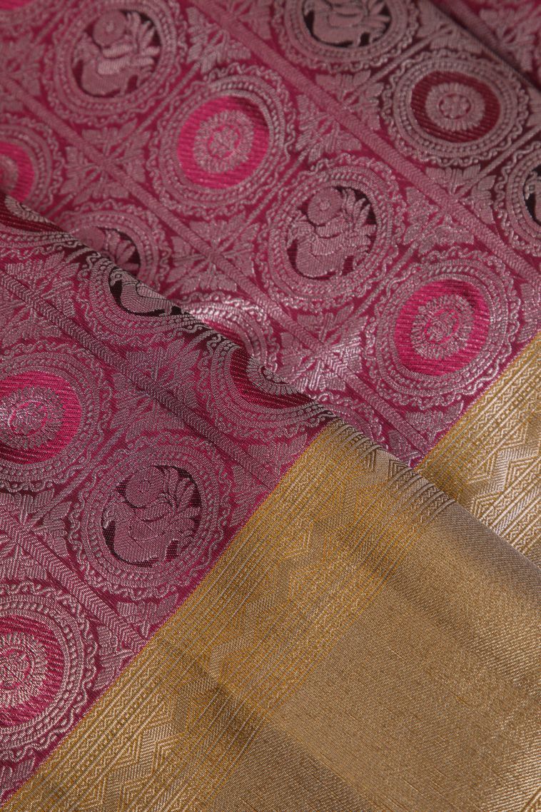Magenta Purple Soft Silk Saree with Silver Zari Annam Rudhratcham view 4
