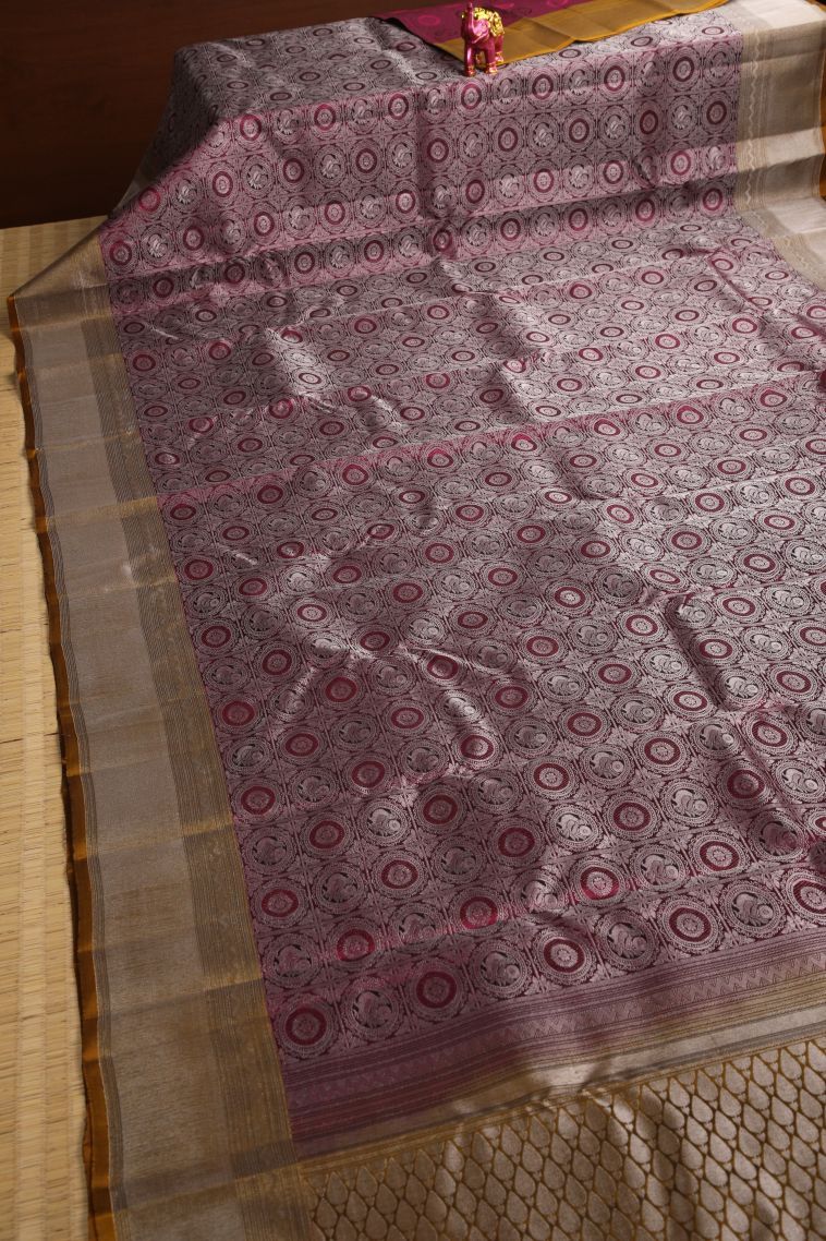 Magenta Purple Soft Silk Saree with Silver Zari Annam Rudhratcham view 2