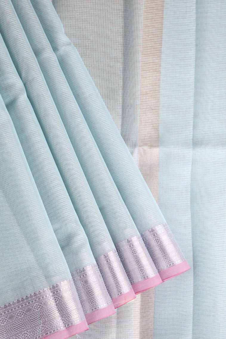 Arctic Blue Organza Saree with Silver Zari Plain view 1