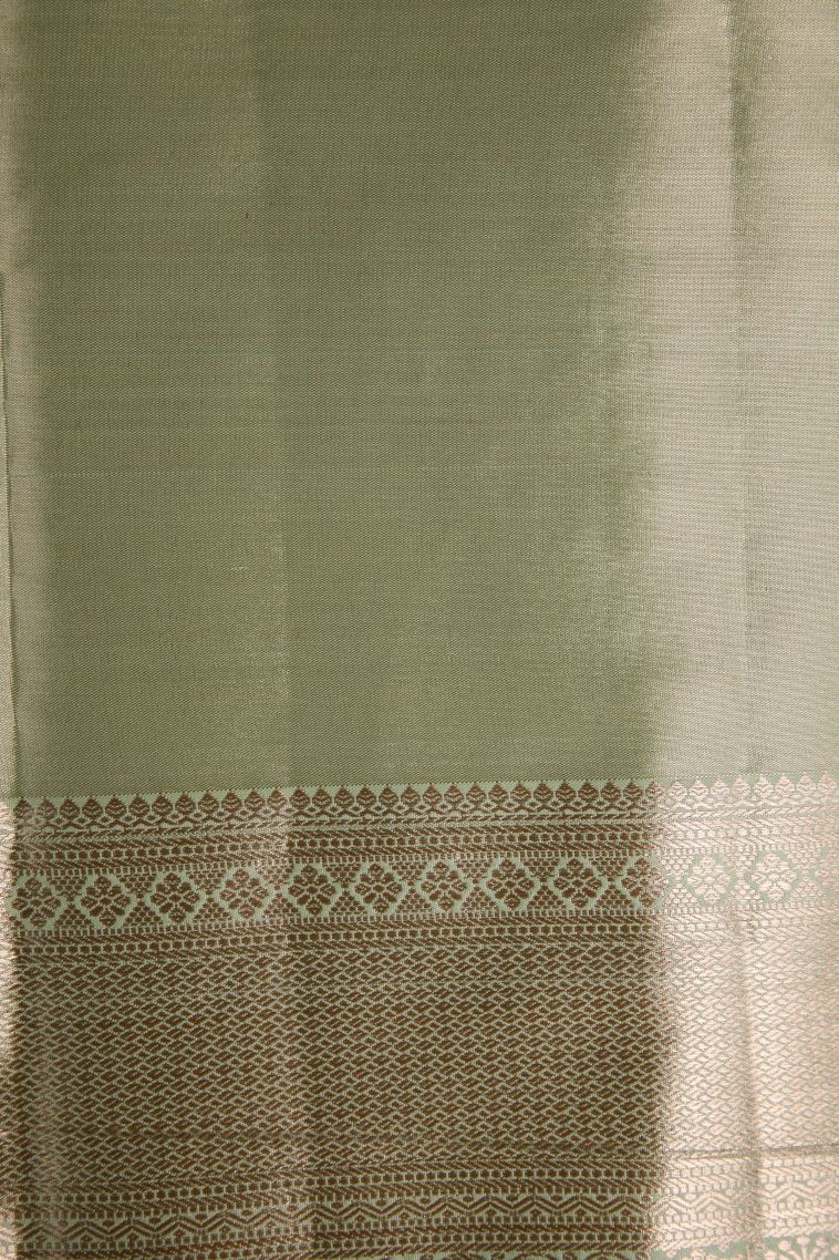 Pistachio Green Tissue Silk Sarees with Gold Zari Floral Patterns view 3