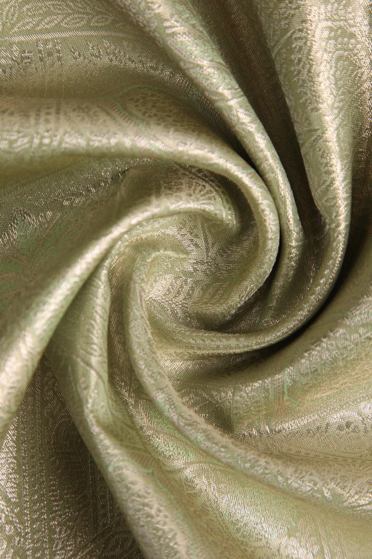 Pistachio Green Tissue Silk Sarees with Gold Zari Floral Patterns view 4