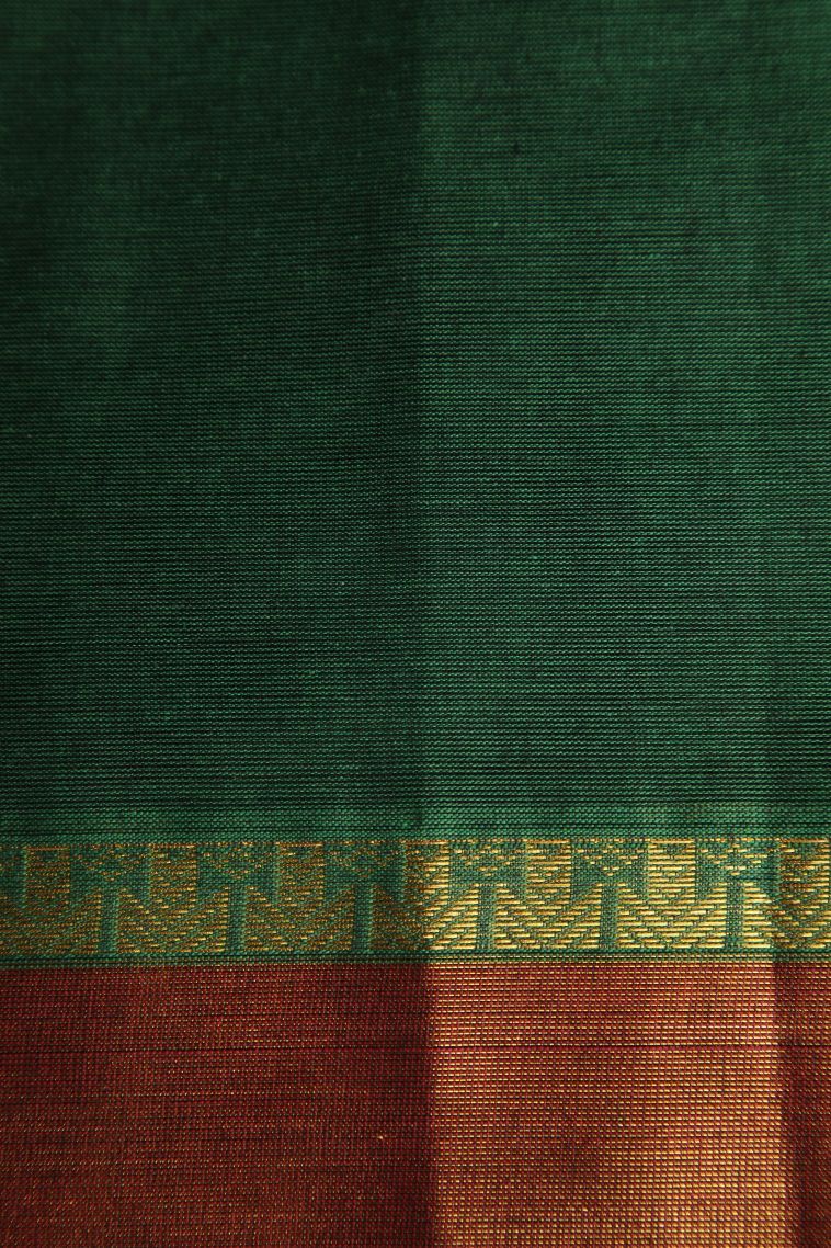 Bottle Green Chettinad Cotton Sarees with Without Zari Zari Manga view 3