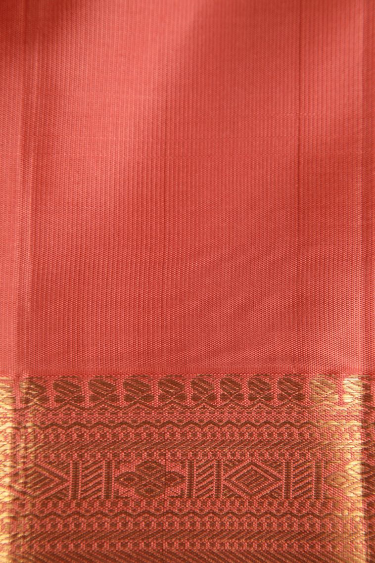Amber Orange Kanchipuram Silk Sarees with Gold Zari Checks And Puttas view 3