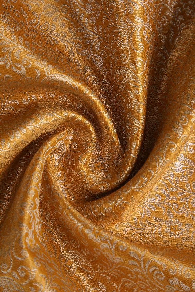 Rich Gold Tissue Silk Sarees with Gold Zari Floral Patterns view 4