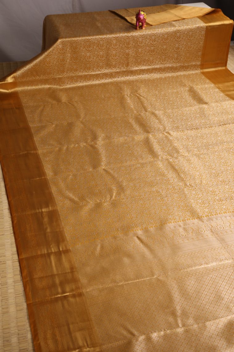 Rich Gold Tissue Silk Sarees with Gold Zari Floral Patterns view 2