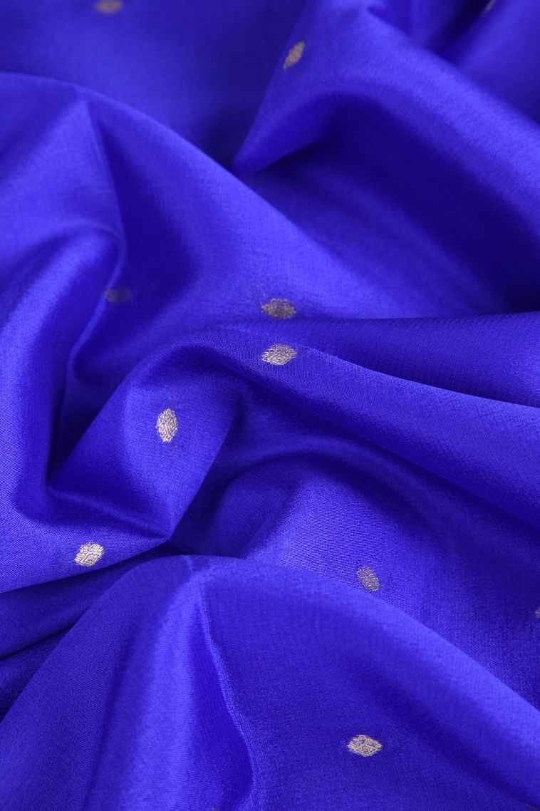 Cobalt Blue Mysore Silk with Gold Zari Buttis (small Dots Or Motifs) view 4