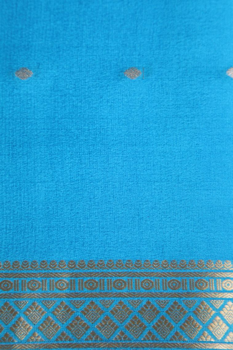 Cobalt Blue Mysore Silk with Gold Zari Buttis (small Dots Or Motifs) view 3
