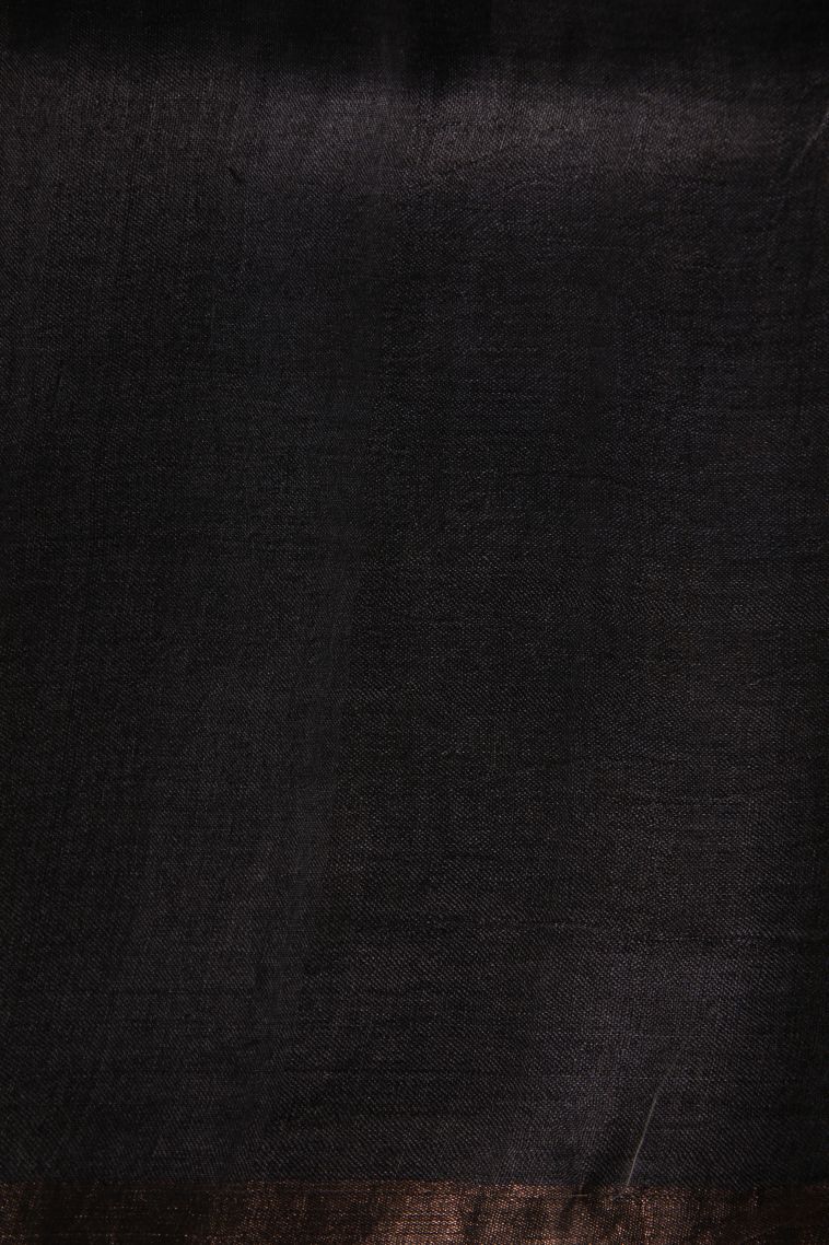 Onyx Black Tussar Saree with Copper Zari Floral Patterns view 3