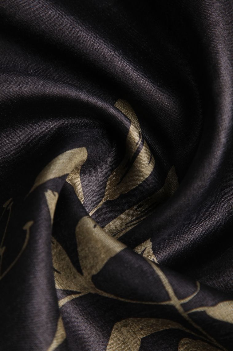 Onyx Black Tussar Saree with Copper Zari Floral Patterns view 4