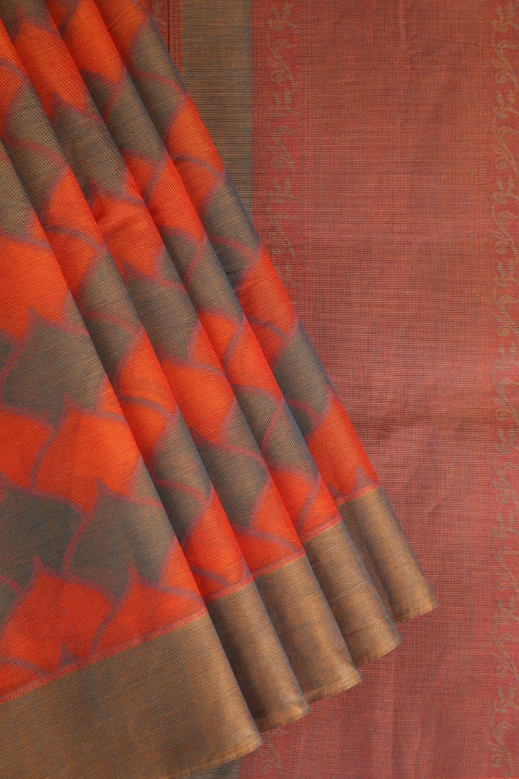 Caramel Brown Kovai Cotton Sarees with Without Zari Zari Geometric Shapes view 1