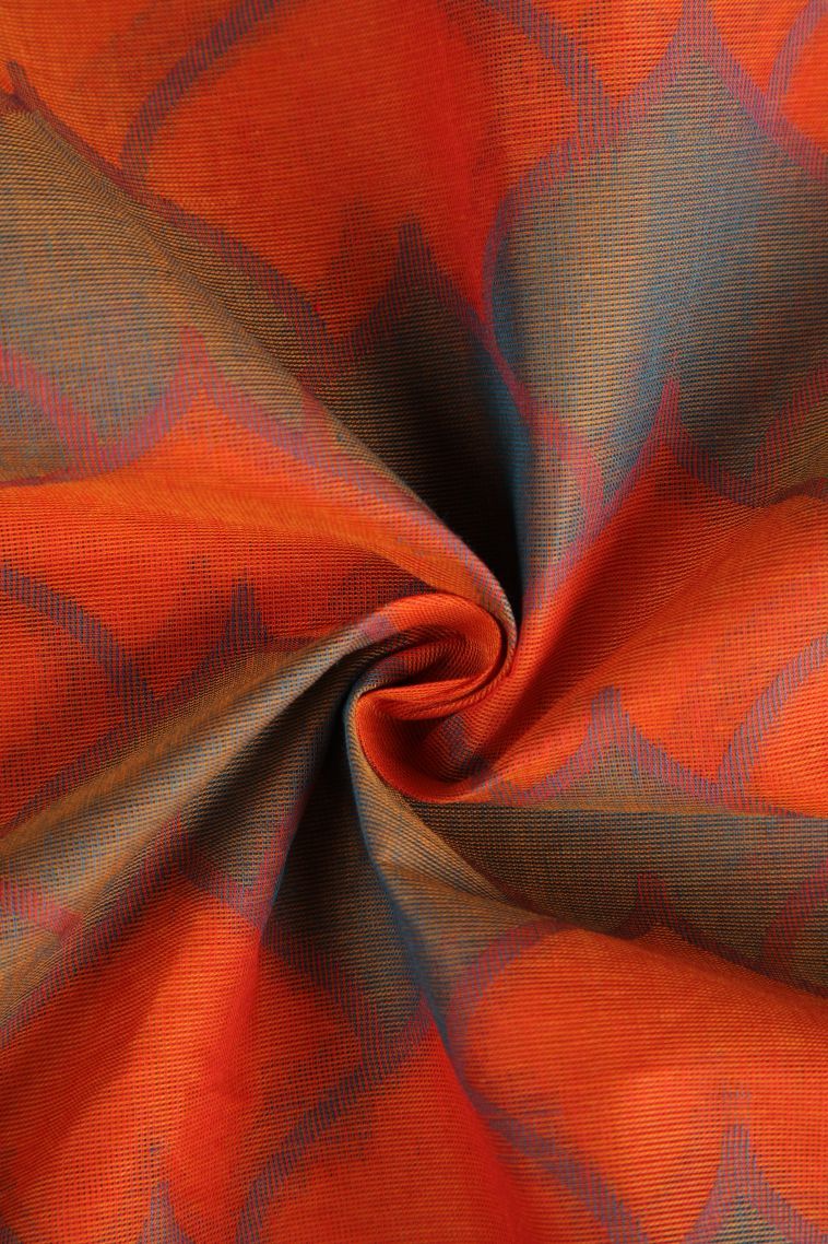 Caramel Brown Kovai Cotton Sarees with Without Zari Zari Geometric Shapes view 4