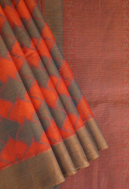 Caramel Brown Kovai Cotton Sarees with Without Zari Zari Geometric Shapes