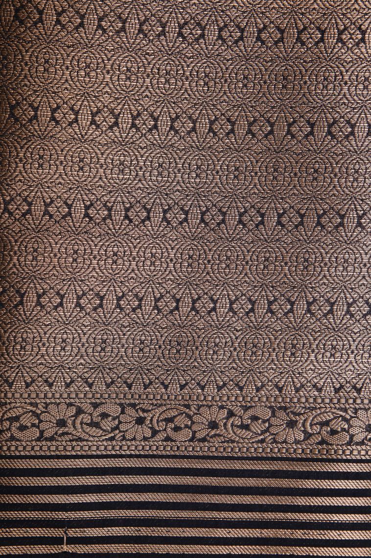 Berry Blue Banaras Sarees with Gold Zari Birds And Floral Pattern view 3