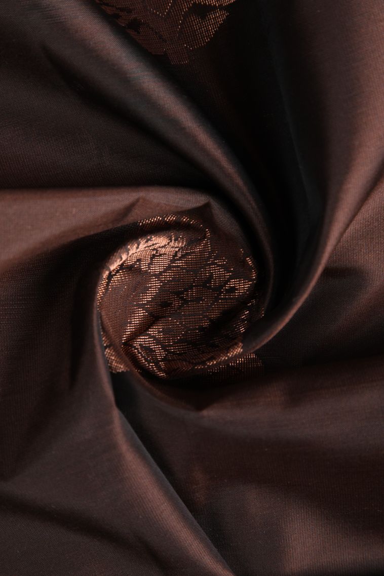 Brunette Brown Soft Silk Saree with Copper Zari Floral Puttas view 4