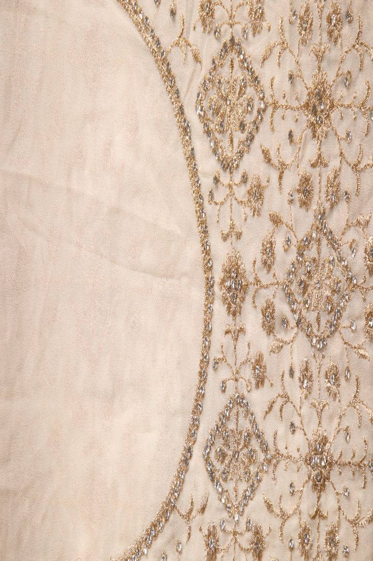 Chiffon White Designer Sarees with Gold Zari Stone Work view 3