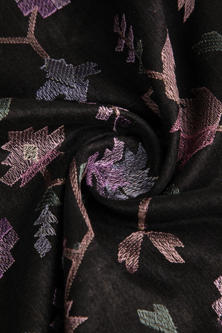 Asphalt Black Jute Sarees with Without Zari Zari Floral Patterns view 4