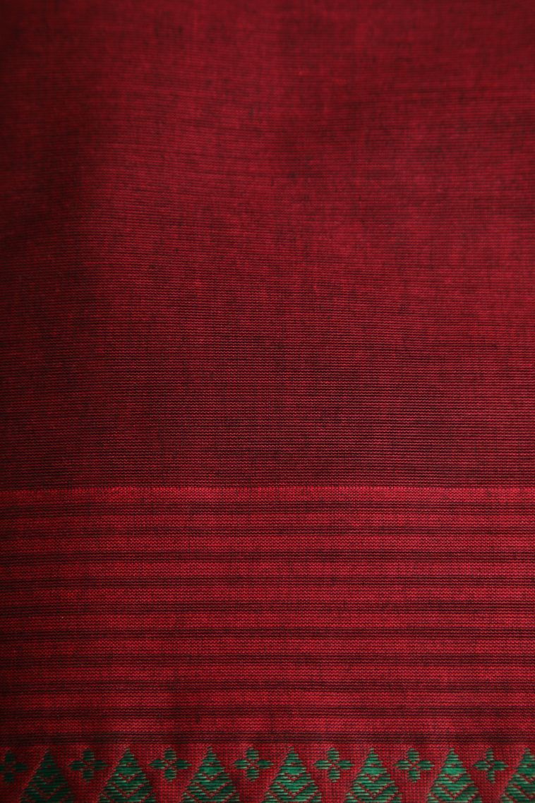 Crimson Red Chettinad Cotton Sarees with Thread Zari Floral Puttas view 3