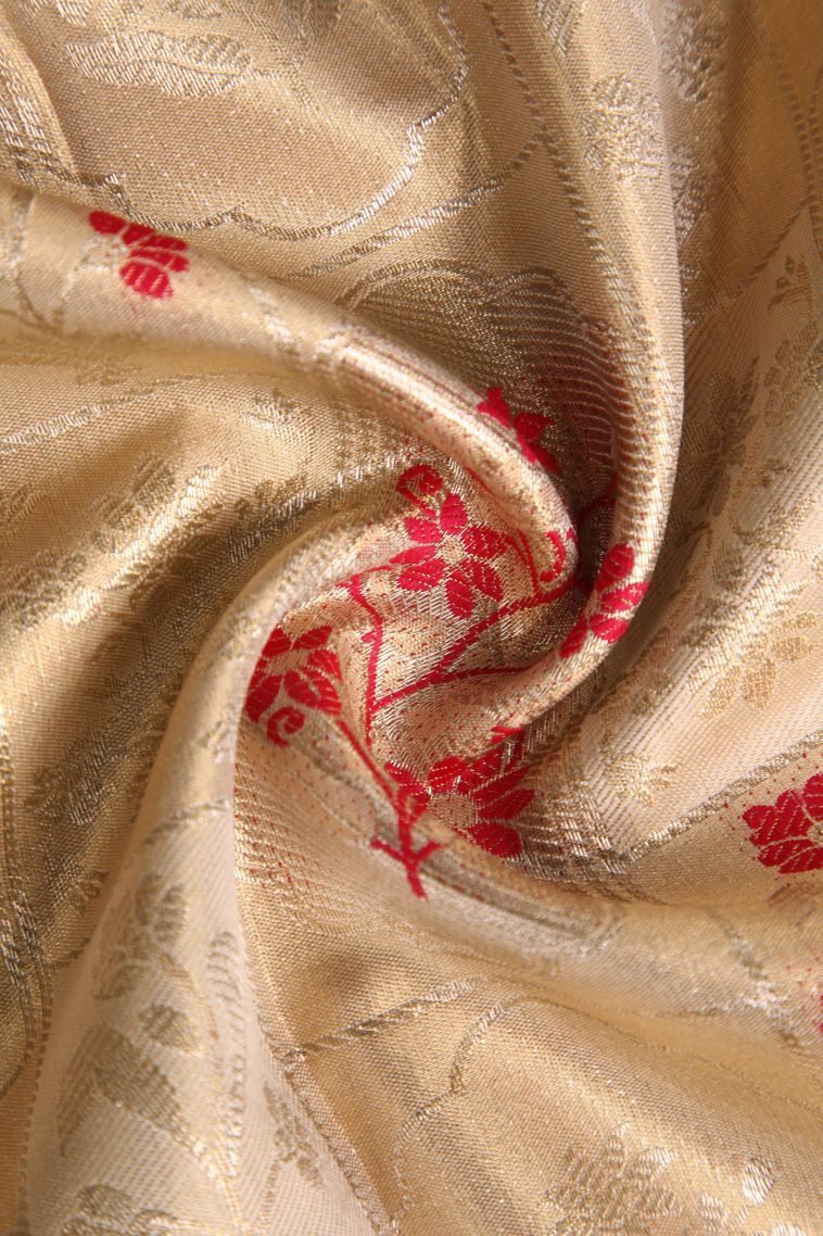 Coconut White Tissue Silk Sarees with Gold Zari Floral Patterns view 4