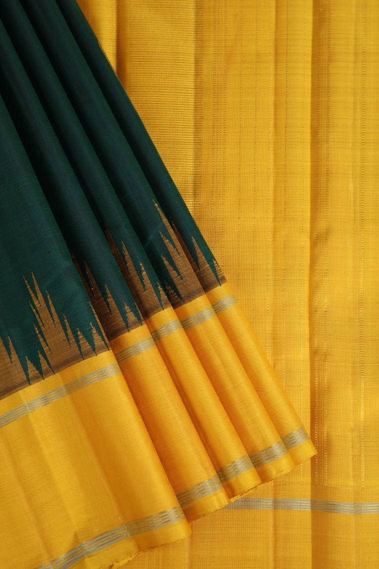 Basil Green Kanchipuram Silk Sarees with Gold Zari Rain Drops Mottif view 1