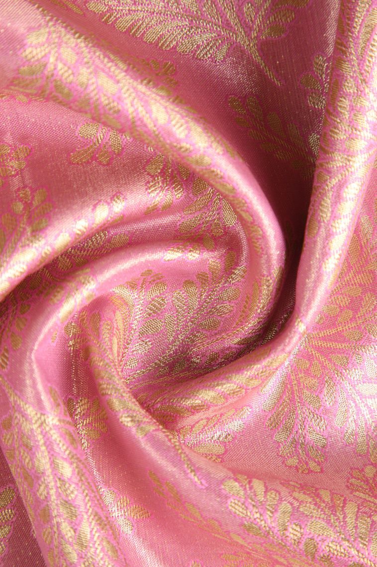 Ballet Pink Tissue Silk Sarees with Gold Zari Floral Patterns view 4