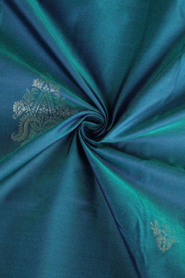 Admiral Blue Apoorva Silk Sarees with Gold Zari Floral Puttas view 4