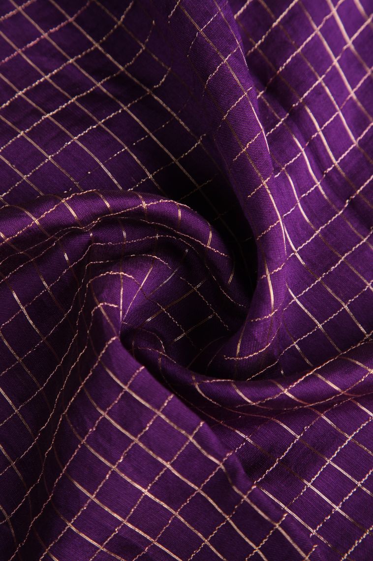Grape Purple Fancy Saree with Gold Zari Checks view 4