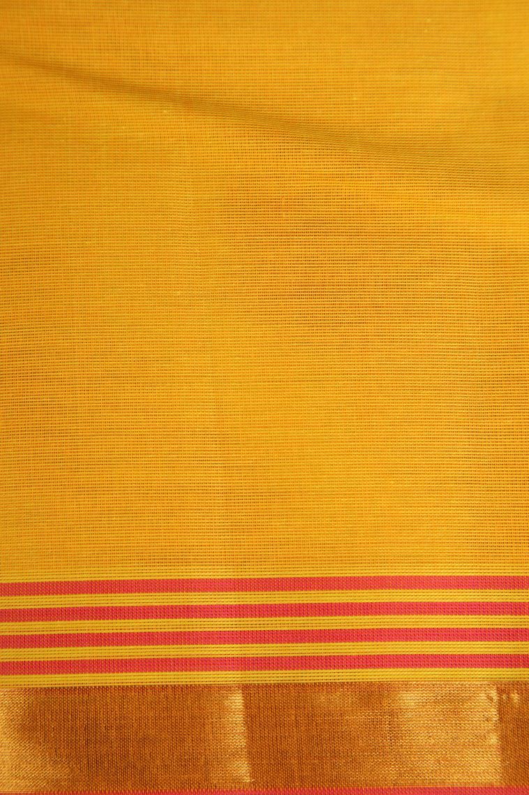 Honey Orange Chettinad Cotton Sarees with Without Zari Zari Floral Puttas view 3